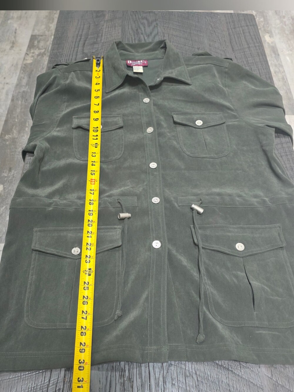 Denim&Co Olive Green Utility Jacket with Drawstring Waist (Size : Large ) - Picture 4 of 6